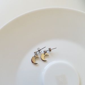 Handmade sterling silver half-moon earring